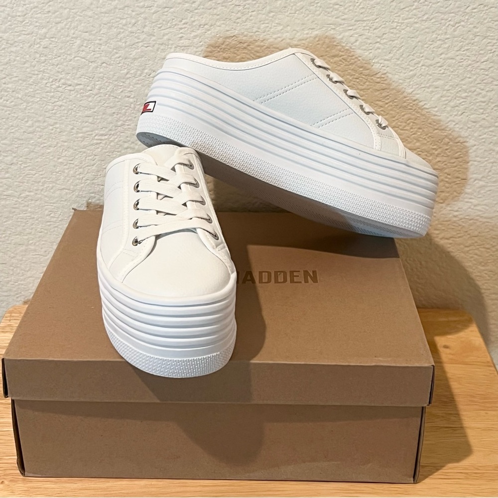 NIB Steve Madden Bridget30 White Leather Platform Mule Sneakers, 8.5